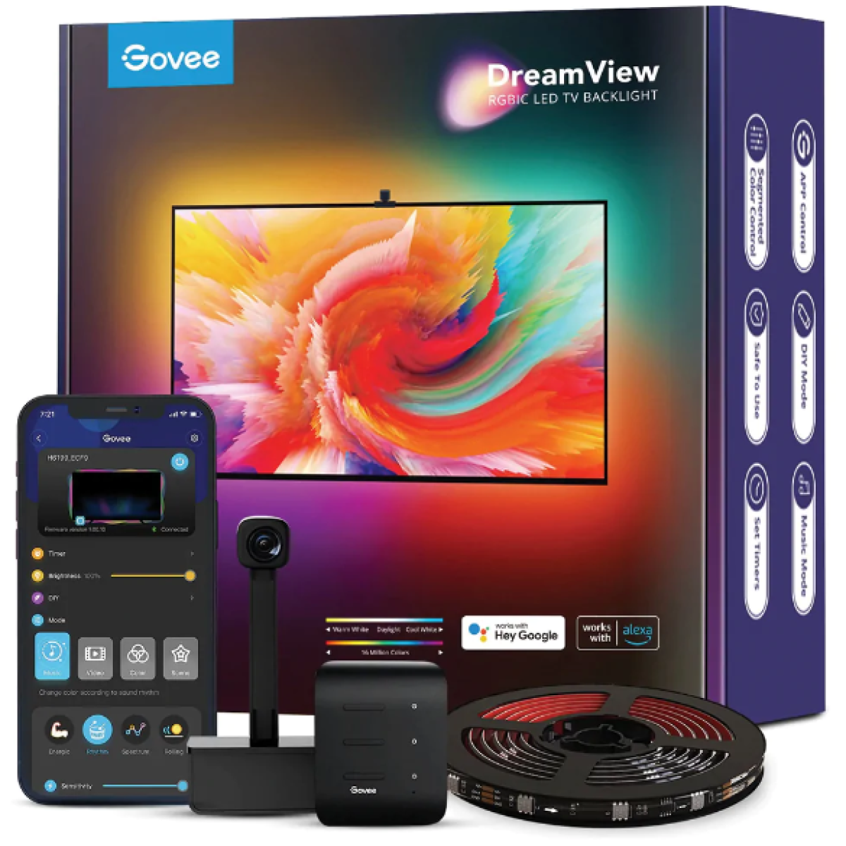 Govee H6199 影院感 Wi-Fi 電視背光燈帶 (5.0米) (75-85吋電視適用) (H61992D4-OF-UK)